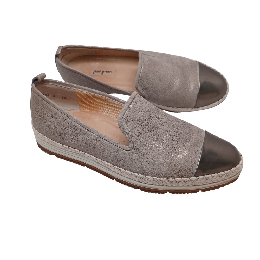 Paul Green Womens Metallic Pewter Suede Cap Toe Slip On Loafers Size 5 US 7.5